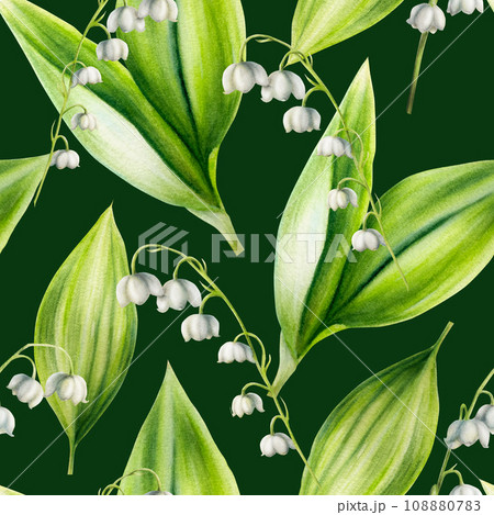 Watercolor seamless pattern with bouquets of lilies of the valley flowers isolated on background. Spring hand painted illustration. For designers, wedding, decoration, postcards, wrapping paper, Watercolor seamless pattern with bouquets of lilies of the valley flowers isolated on background. Spring hand painted illustration. For designers, wedding, decoration, postcards, wrapping paper, 108880783