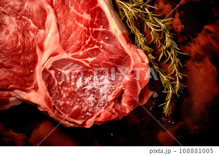 Raw veal beef meat steaks like chateau mignon, t-bonnet, tomahawk, striploin, tenderloin, tenderloin, new york steak. 108881005