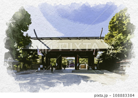 水彩画風 東京九段 靖国神社 神門 東京都千代田区 水彩画風 東京九段 靖国神社 神門 東京都千代田区 108883384