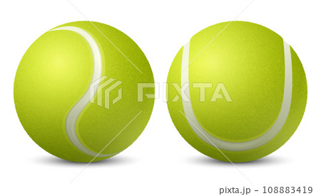 Vector 3d Realistic Green Textured Tennis Ball Icon Set Closeup Isolated on White. Tennis Ball Design Template for Sports Concept, Competition, Advertisement. Front View. Vector Illustration 108883419