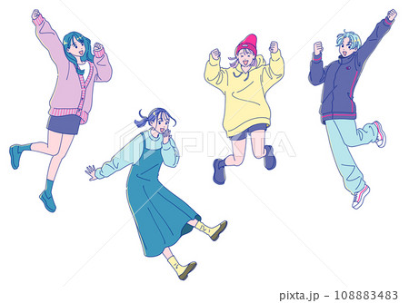 アニメ風のジャンプする女性4人セット アニメ風のジャンプする女性4人セット 108883483