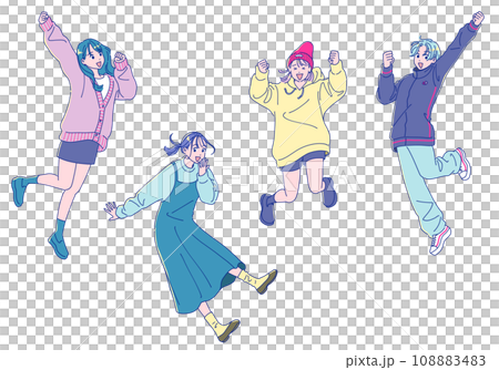 アニメ風のジャンプする女性4人セット アニメ風のジャンプする女性4人セット 108883483