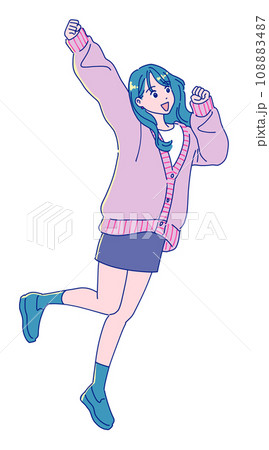 アニメ風のジャンプする女性 アニメ風のジャンプする女性 108883487