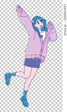 アニメ風のジャンプする女性 アニメ風のジャンプする女性 108883487