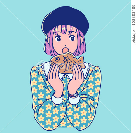 たい焼きを食べるレトロポップな女の子 たい焼きを食べるレトロポップな女の子 108883489