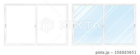 木製の白い窓枠A　セット 108883651