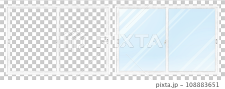 木製の白い窓枠A　セット 108883651