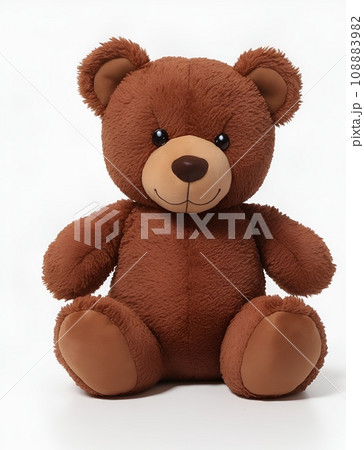 白い背景の前で座っている、茶色いクマのぬいぐるみのイラスト素材