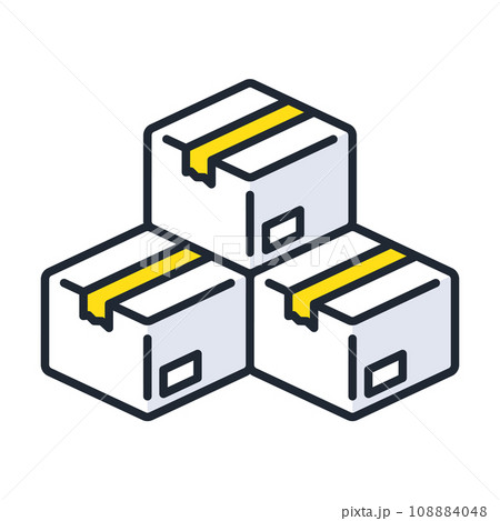 梱包された複数のダンボール箱のシンプルなベクターアイコンイラスト素材 108884048