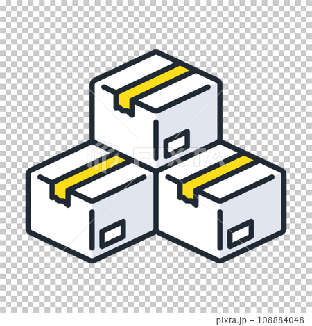 梱包された複数のダンボール箱のシンプルなベクターアイコンイラスト素材 108884048