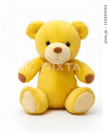 白い背景の前で座っている、黄色いクマのぬいぐるみのイラスト素材