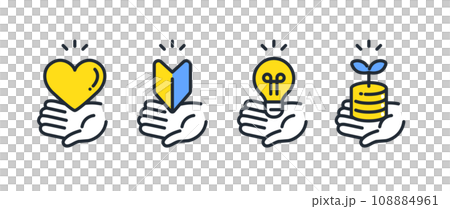 Hand, heart, light bulb, beginner mark, investment simple vector icon illustration set material 108884961