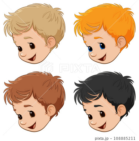 Smiling Cartoon Boy Heads Set Smiling Cartoon Boy Heads Set 108885211