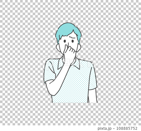 鼻をつまむしかめっ面の若い男性 108885752