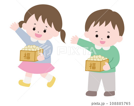 豆まきする子供のイラスト 108885765