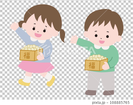 豆まきする子供のイラスト 108885765