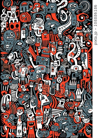 Illustration of colorful doodle crowd cute alien and monster Created with Generative AI technology. 108886186