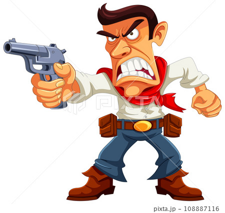 Furious Cowboy with Gun: A Cartoon Character 108887116