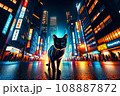 大都会の夜を我が物顔で歩く黒い猫：AI生成画像 108887872