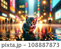 夜の街中で行く当てもなく雨に濡れている迷子の子猫：AI生成画像 108887873