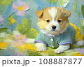 油絵で描いた服を着た子犬：AI生成画像 108887877