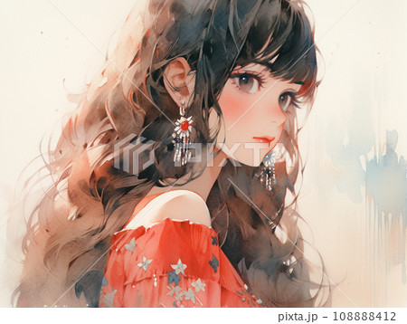 【最高傑作・肖像画・人物画】過去作・美しい女性・赤いドレスのポートレート絵画 油絵風・ポートレート絵画・リアリズムアート作品・美しい女性の