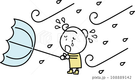 暴風雨に困っている女の子 108889142