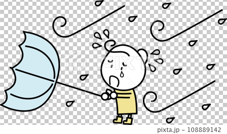 暴風雨に困っている女の子 108889142
