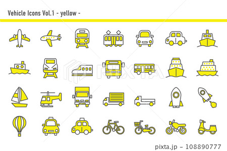 乗り物アイコンセットA 04 黄色 乗り物アイコンセットA 04 黄色 108890777