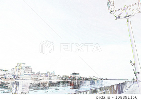 パステル調　”釧路川と漁船　北海道”　イラストイメージ 108891156