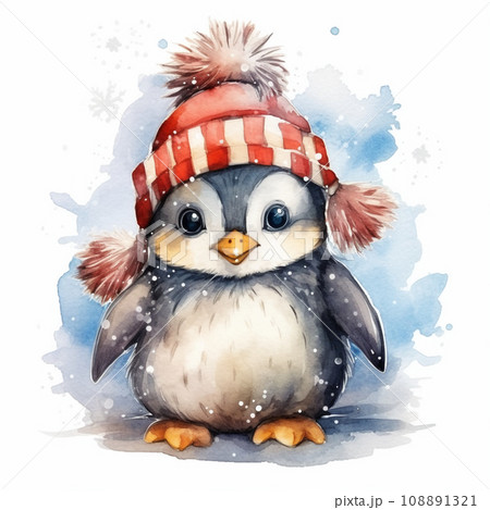 赤ちゃんペンギンのサンタクロースの水彩イラスト AI画像 赤ちゃんペンギンのサンタクロースの水彩イラスト AI画像 108891321