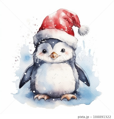 赤ちゃんペンギンのサンタクロースの水彩イラスト AI画像 赤ちゃんペンギンのサンタクロースの水彩イラスト AI画像 108891322