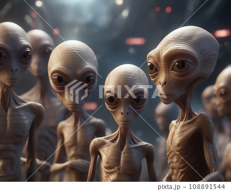 UFO 宇宙船の中にいる宇宙人（AI生成画像）のイラスト素材 [108891544