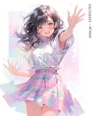 明るく元気なチェック柄スカート女の子 108891763
