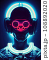 Portrait of an fictional astronaut in neon light in a spacesuit. High-tech astronaut from the future. The concept of space travel. 3D rendering 108892020
