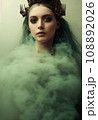 Fantasy fictional beauty, fashionable woman with green hair and beauty eyes. Creative beautiful girl. 3D render 108892026