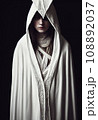 Portrait of a young monk in a white cloak on a black background. The concept of religion, witchcraft and magic. 3D render 108892037