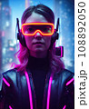 Realistic portrait of a sci-fi cyberpunk girl. High-tech futuristic woman from the future. The concept of virtual reality and cyberpunk. 3D render. 108892050