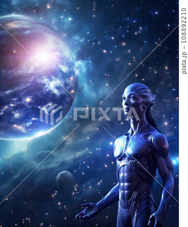 地球を見守るアルクトゥルス星人（AI生成画像）のイラスト素材