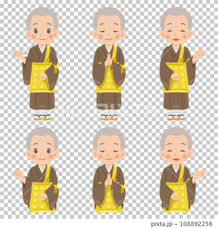 Elderly male chief priest, monk standing and sitting picture set Elderly male chief priest, monk standing and sitting picture set 108892256