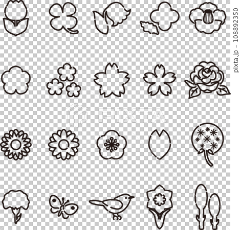 Flower icon treatment emoji pictogram fashionable cute simple line drawing illustration material set 108892350
