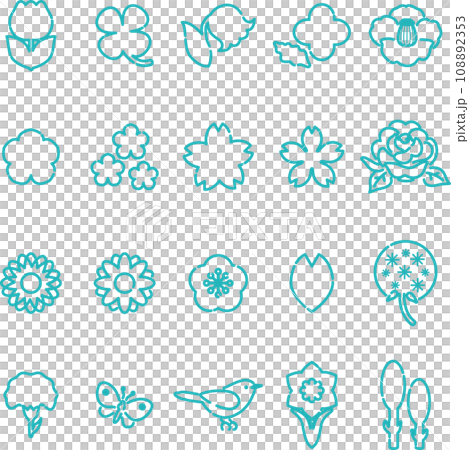 Flower icon treatment emoji pictogram fashionable cute simple line drawing illustration material set Flower icon treatment emoji pictogram fashionable cute simple line drawing illustration material set 108892353