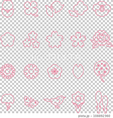 花　アイコン　あしらい　絵文字　ピクトグラム　おしゃれ　かわいい　シンプル　線画　イラスト素材セット 108892360