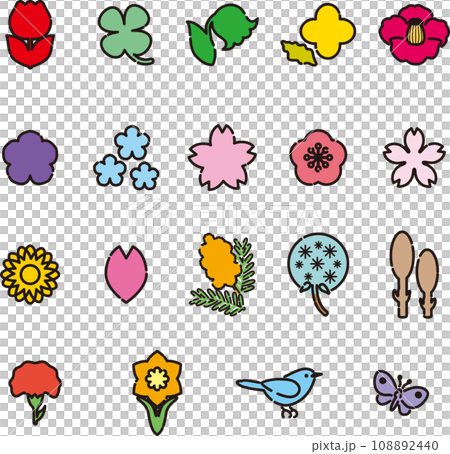 Flower icon treatment emoji pictogram fashionable cute simple line drawing illustration material set 108892440