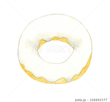 ホワイトチョコレートのドーナツ スイーツ・お菓子の手描き水彩イラスト素材 ホワイトチョコレートのドーナツ スイーツ・お菓子の手描き水彩イラスト素材 108892577