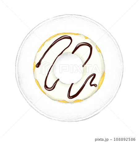 皿に乗ったホワイトチョコレートのドーナツ スイーツ・お菓子の手描き水彩イラスト素材 皿に乗ったホワイトチョコレートのドーナツ スイーツ・お菓子の手描き水彩イラスト素材 108892586