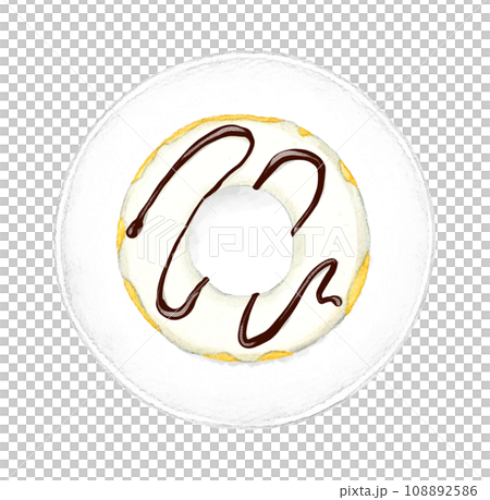 皿に乗ったホワイトチョコレートのドーナツ スイーツ・お菓子の手描き水彩イラスト素材 皿に乗ったホワイトチョコレートのドーナツ スイーツ・お菓子の手描き水彩イラスト素材 108892586