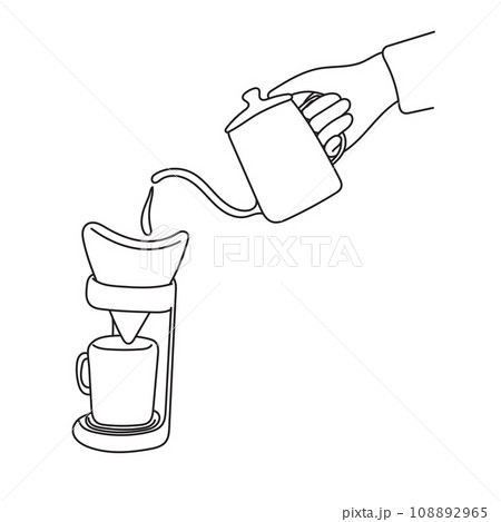 Hand pouring hot water on coffee ground with fillter illustration vector hand drawn isolated on white background 108892965