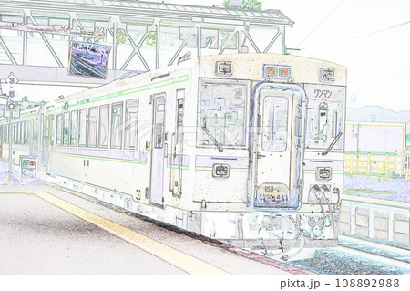 パステル調　”ホームに入る電車”　イラストイメージ 108892988