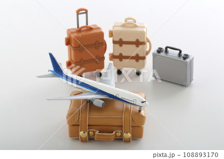 旅行に出かけるスーツケースと飛行機の模型 108893170